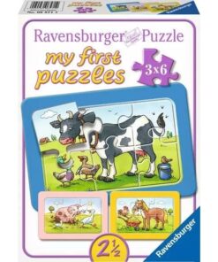 Ravensburger puzzle (slagalice) - Moje prve puzzle, 3 u 1, krava, prase, konj
