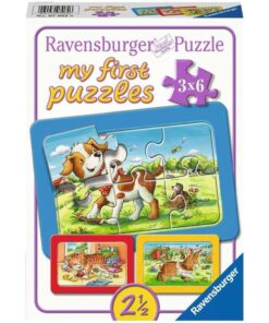 Ravensburger puzzle (slagalice) - Moje prve puzzle, 3 u 1, Pas, zec, macka
